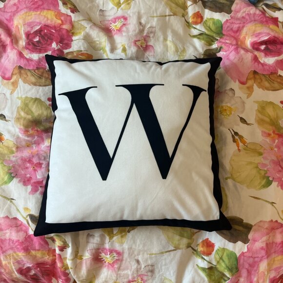 MONOGRAM PILLOW "W" Square 18" X 18" Sofa Chair Couch Bedroom Living Room - Picture 5 of 7